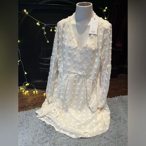 NWT Grave Karin Lantern Sleeve White Swiss Dot Dress